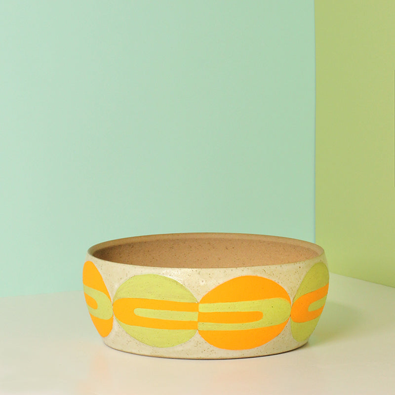 Glazed Stoneware Planter with Op Art Oval Pattern (Second)