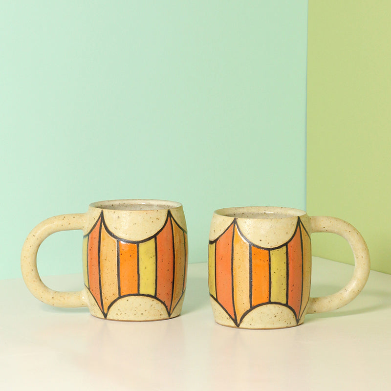 Glazed Stoneware Mug with Stripe Pattern