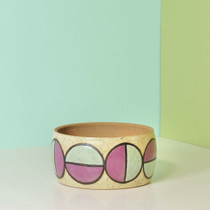 Made-to-Order Stoneware Planter with Op Art Circle Pattern