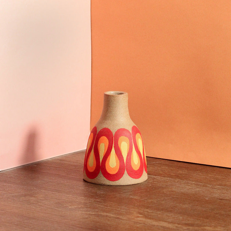 Stoneware Vase with Radiating Wave Pattern