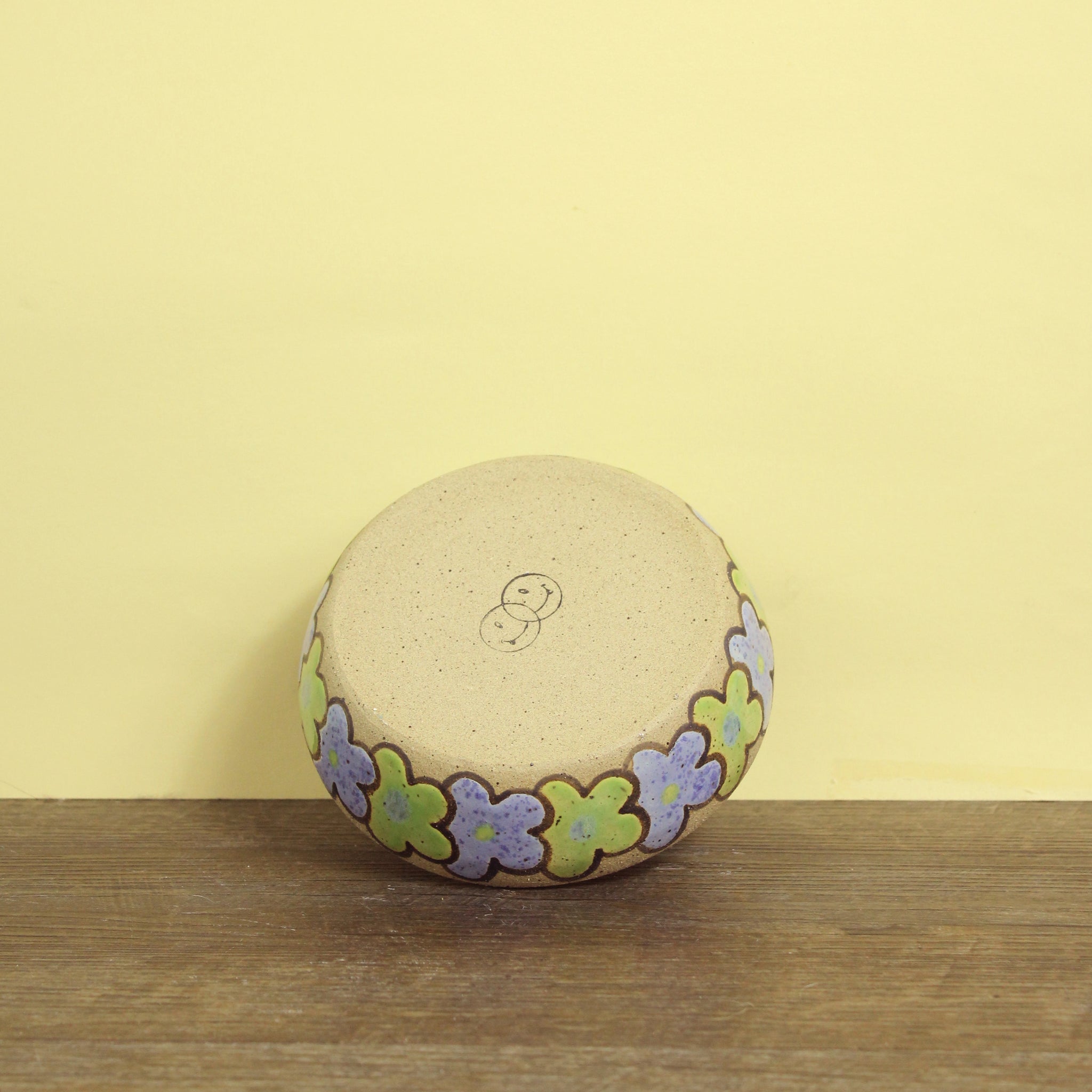 Glazed Stoneware Kitty Bowl/Catch All Dish with Flower Pattern