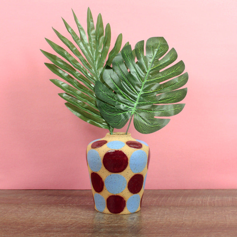 Glazed Stoneware Vase with Dot Pattern