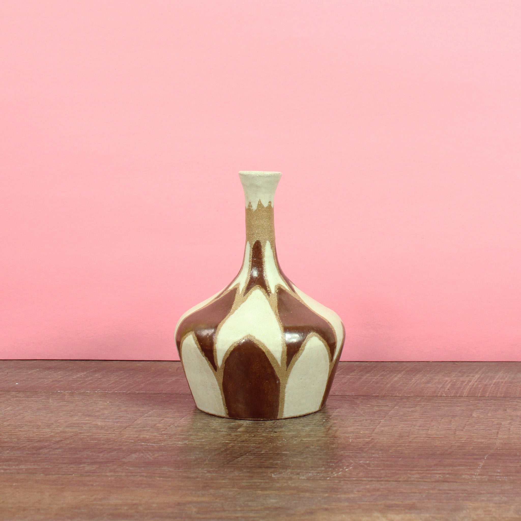 Glazed Stoneware Bud Vase with Overlapping Shapes