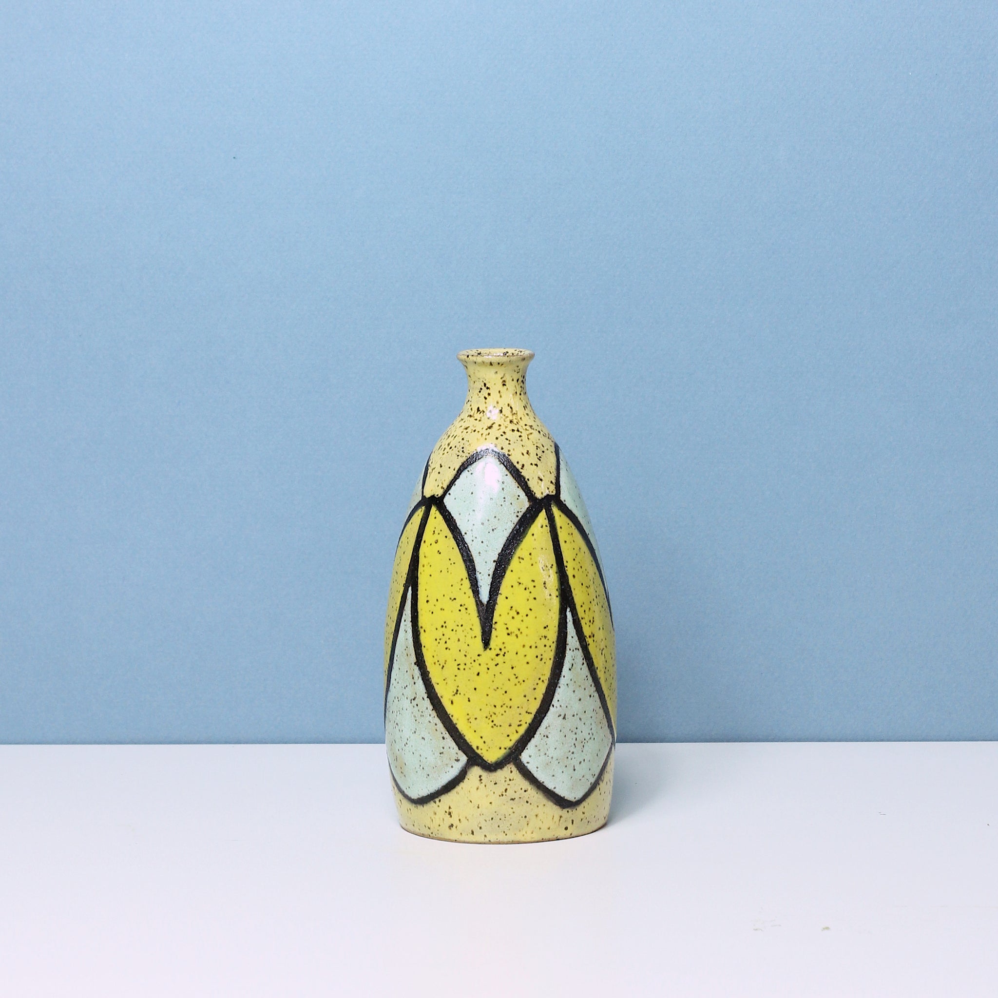 Glazed Stoneware Bud Vase with Tulip Pattern