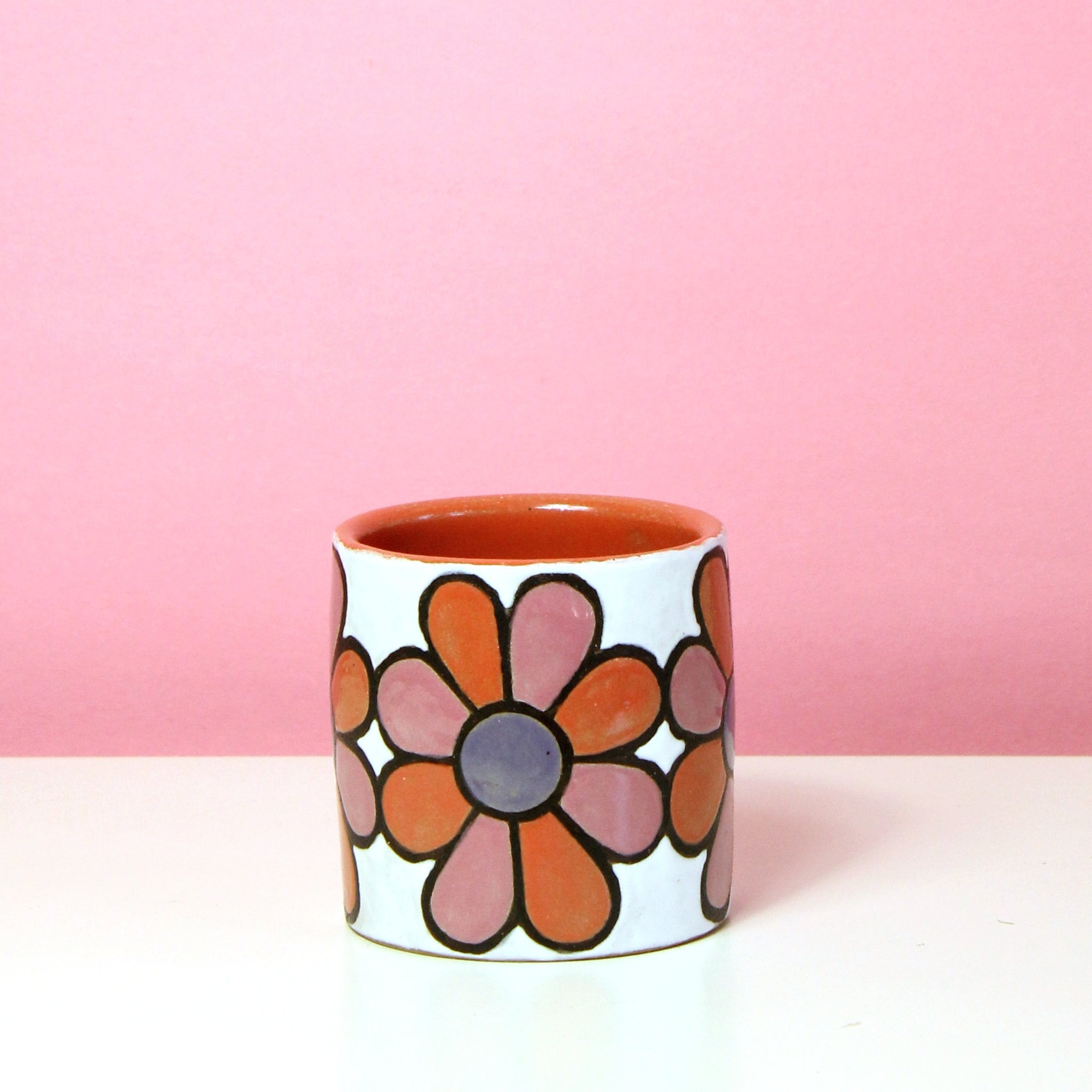 Glazed Stoneware Tumbler with Flower Pattern