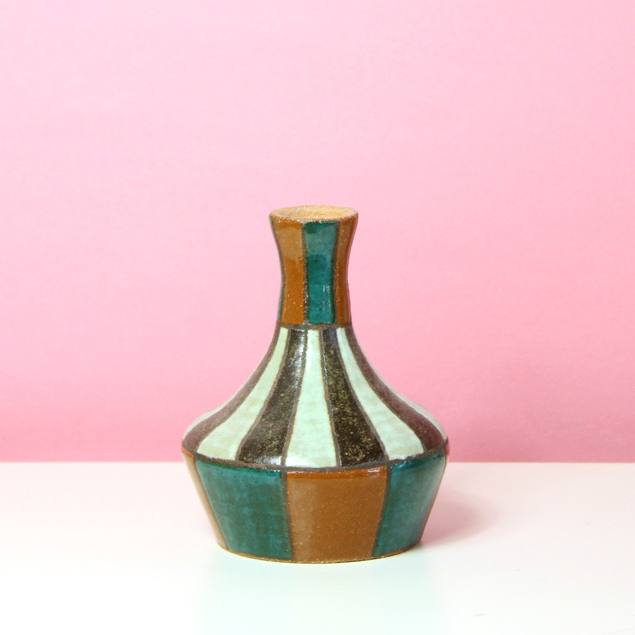 Glazed Stoneware Vase with Stripe Pattern (SECOND)