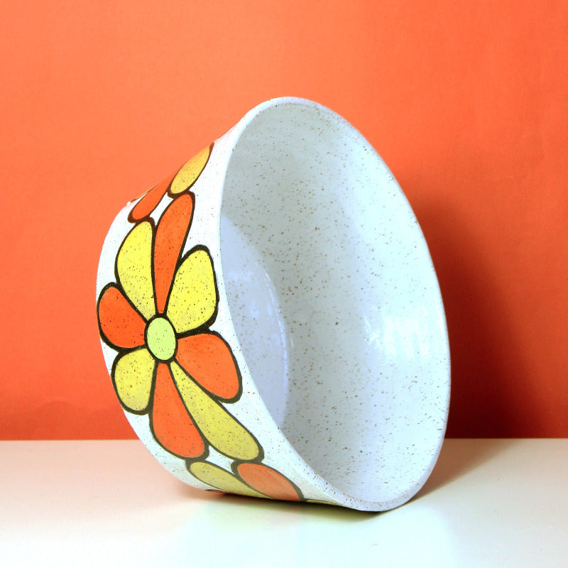 Glazed Stoneware Bowl with Flower Pattern
