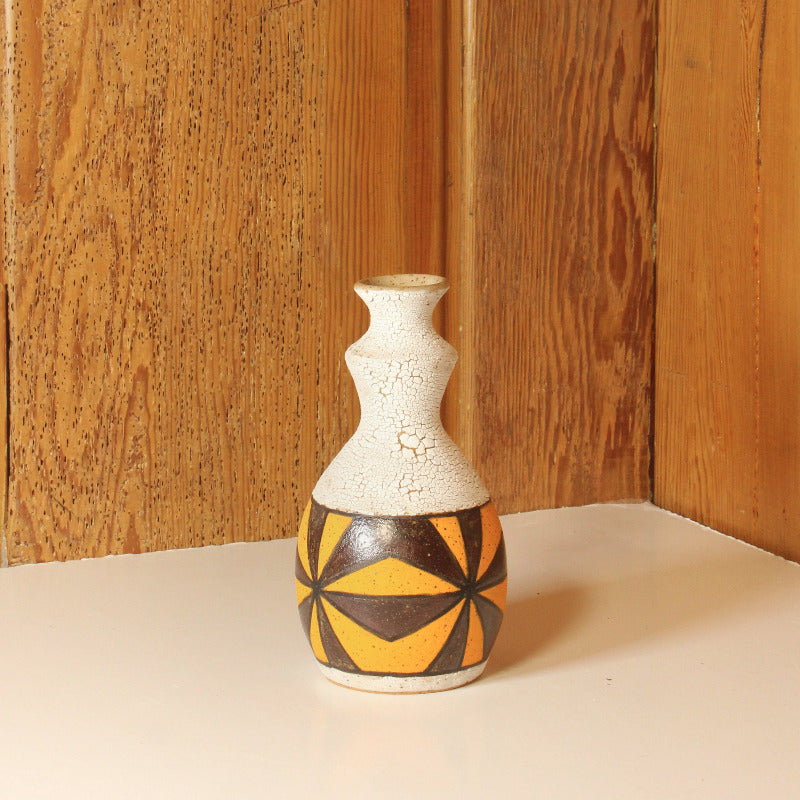 Glazed Stoneware Vase with Radial Triangle Pattern