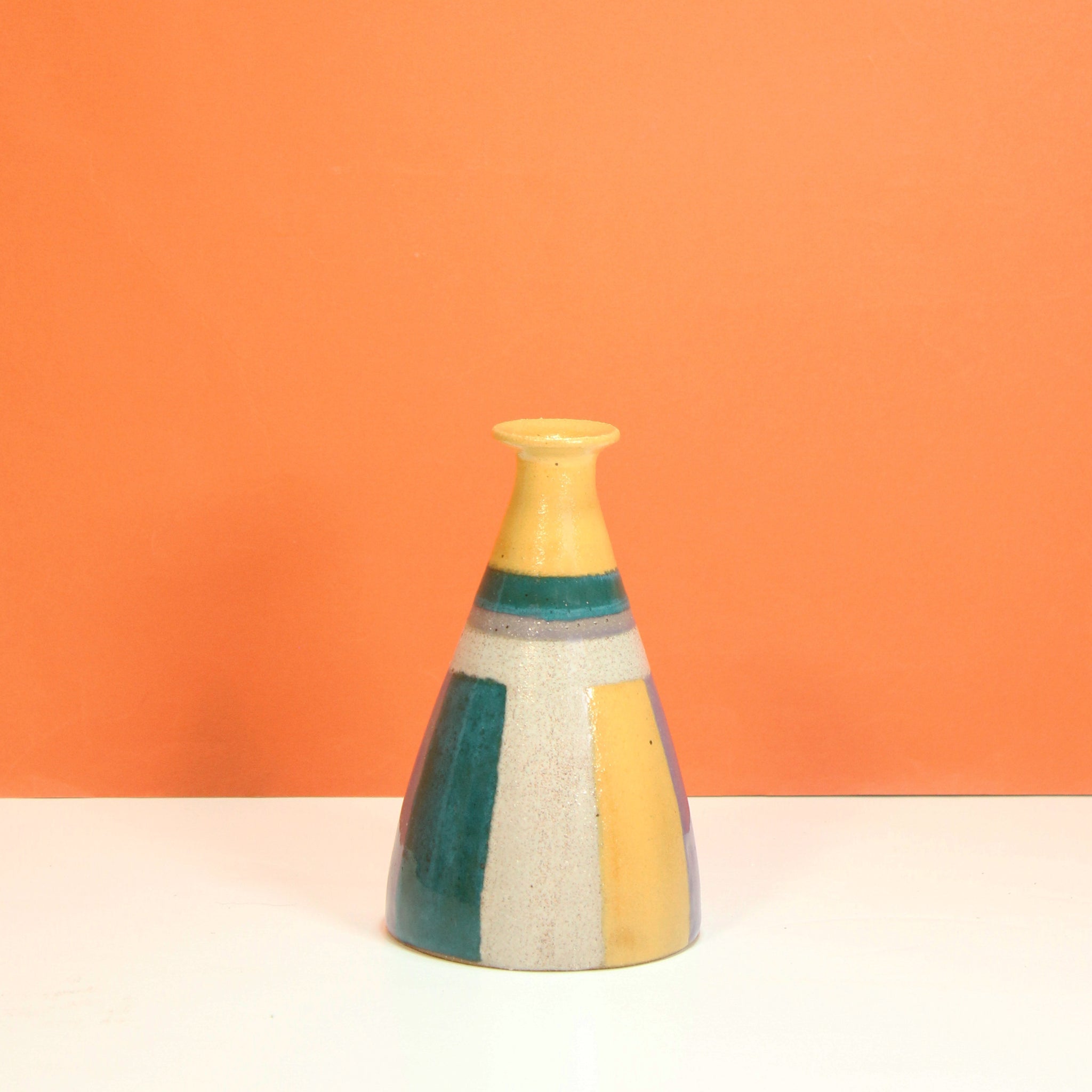 Glazed Stoneware Bud Vase with Stripes