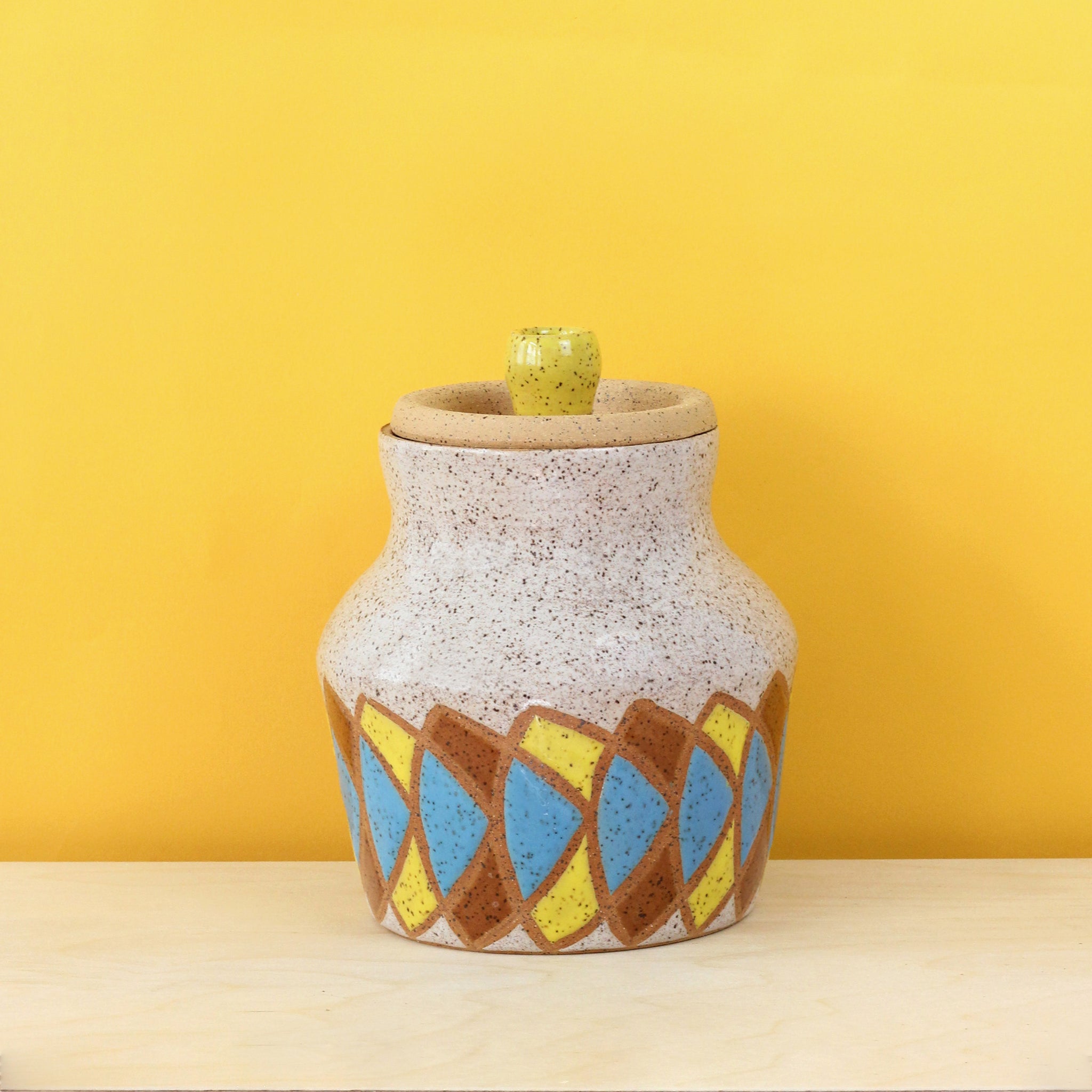 Glazed Stoneware Jar with Boomerang Pattern