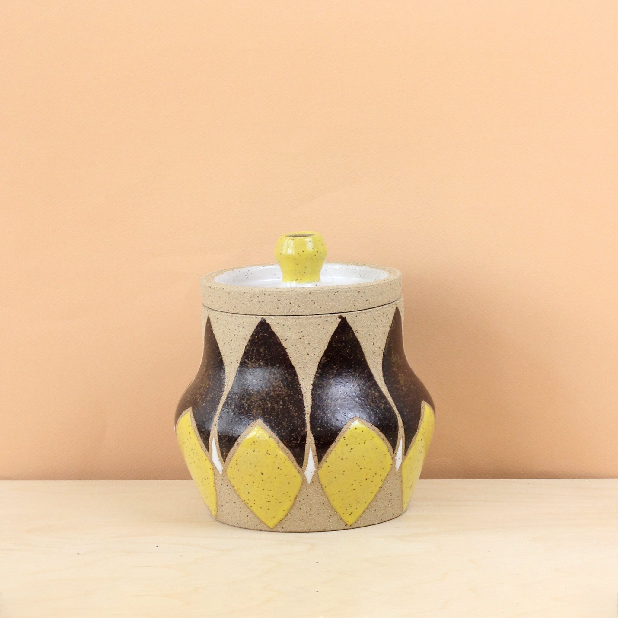 Glazed Stoneware Jar with Bisected Almond Pattern