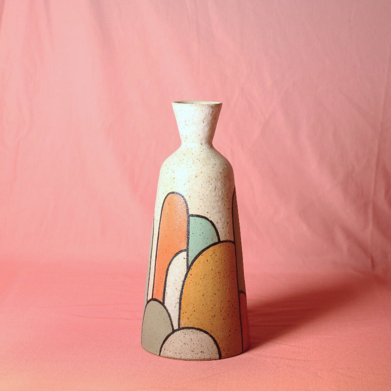 Glazed Stoneware Vase with Arches