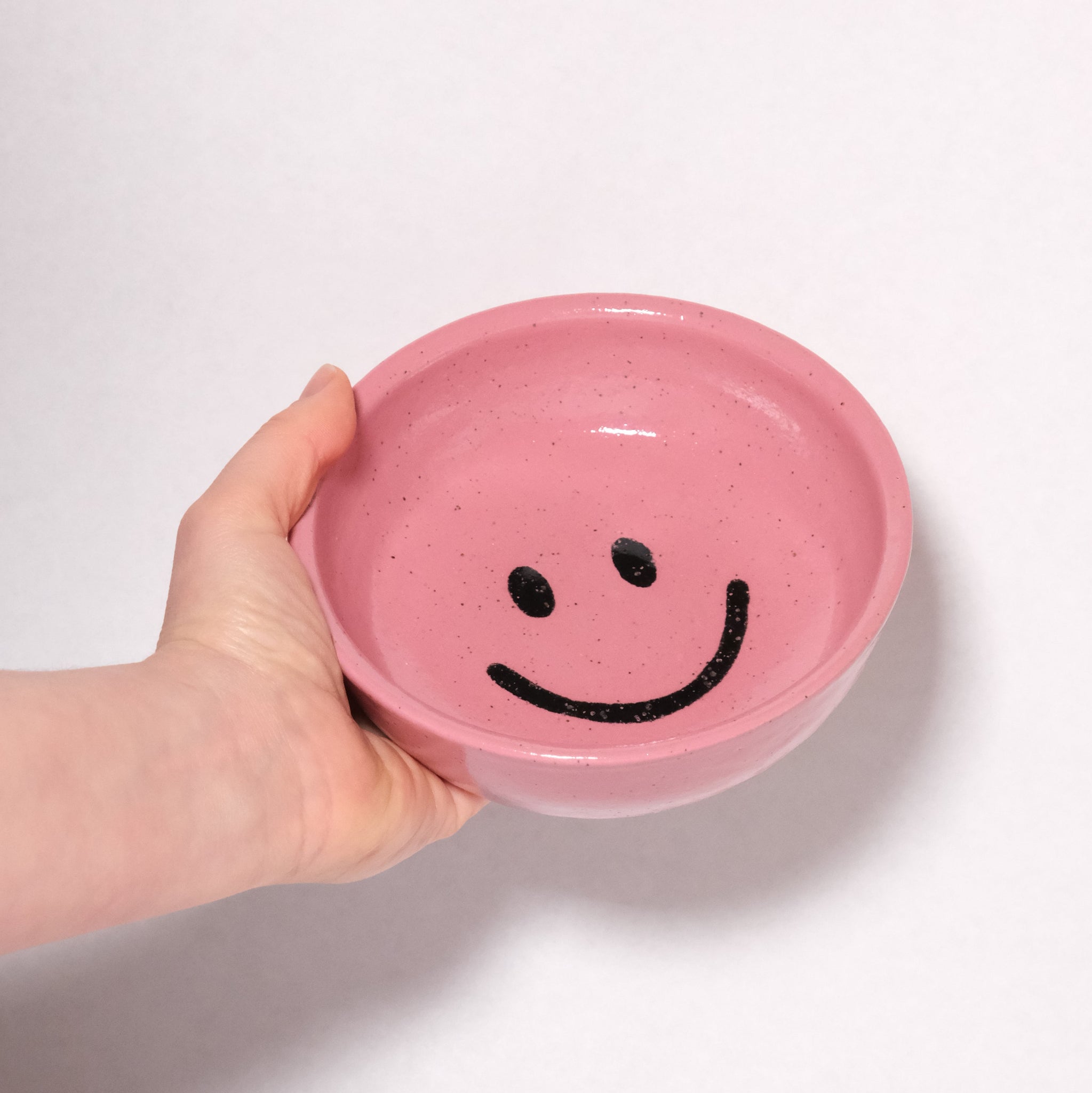 Made-To-Order Glazed Stoneware Cat Bowl with Smiley Face