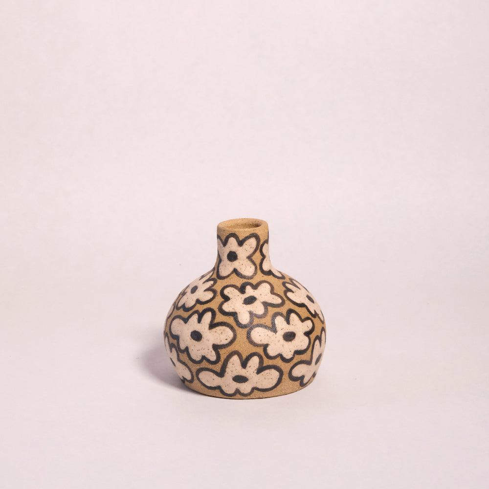 Glazed Stoneware Vase with Flower Pattern