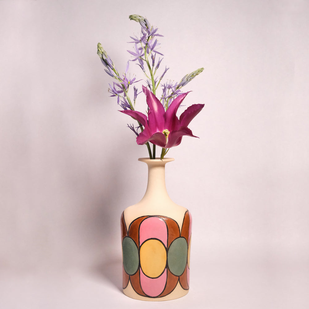Glazed Stoneware Vase with Oval Pattern