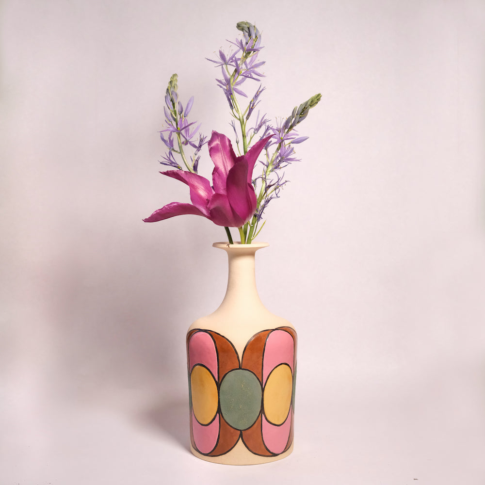 Glazed Stoneware Vase with Oval Pattern
