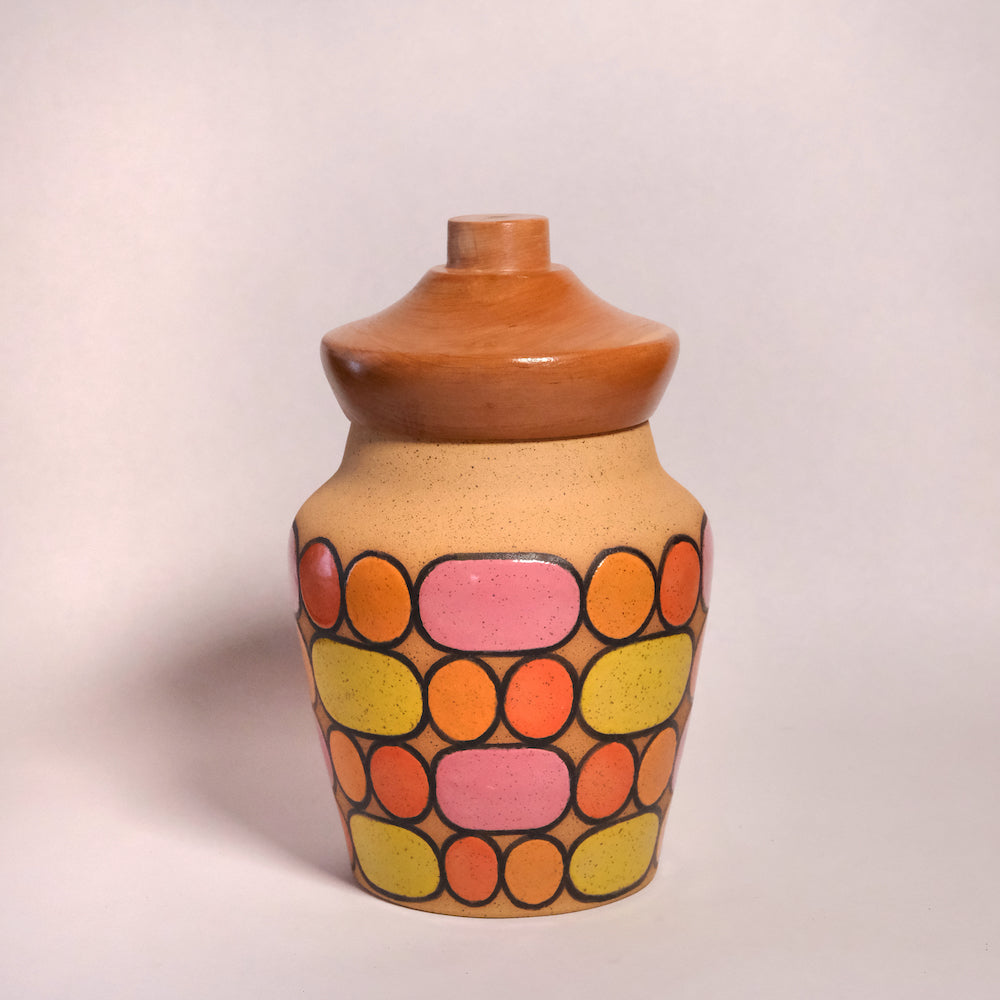 Glazed Stoneware Jar with Oval and Circle Pattern