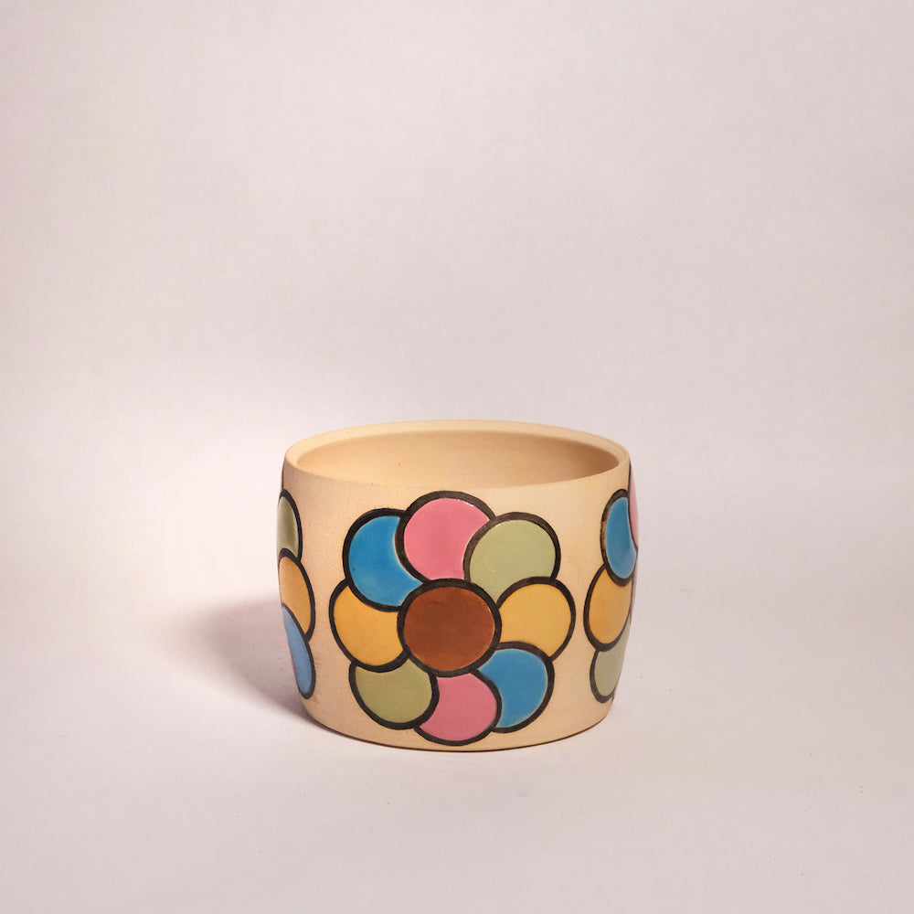Made-to-Order Glazed Stoneware Planter with Flower Pattern