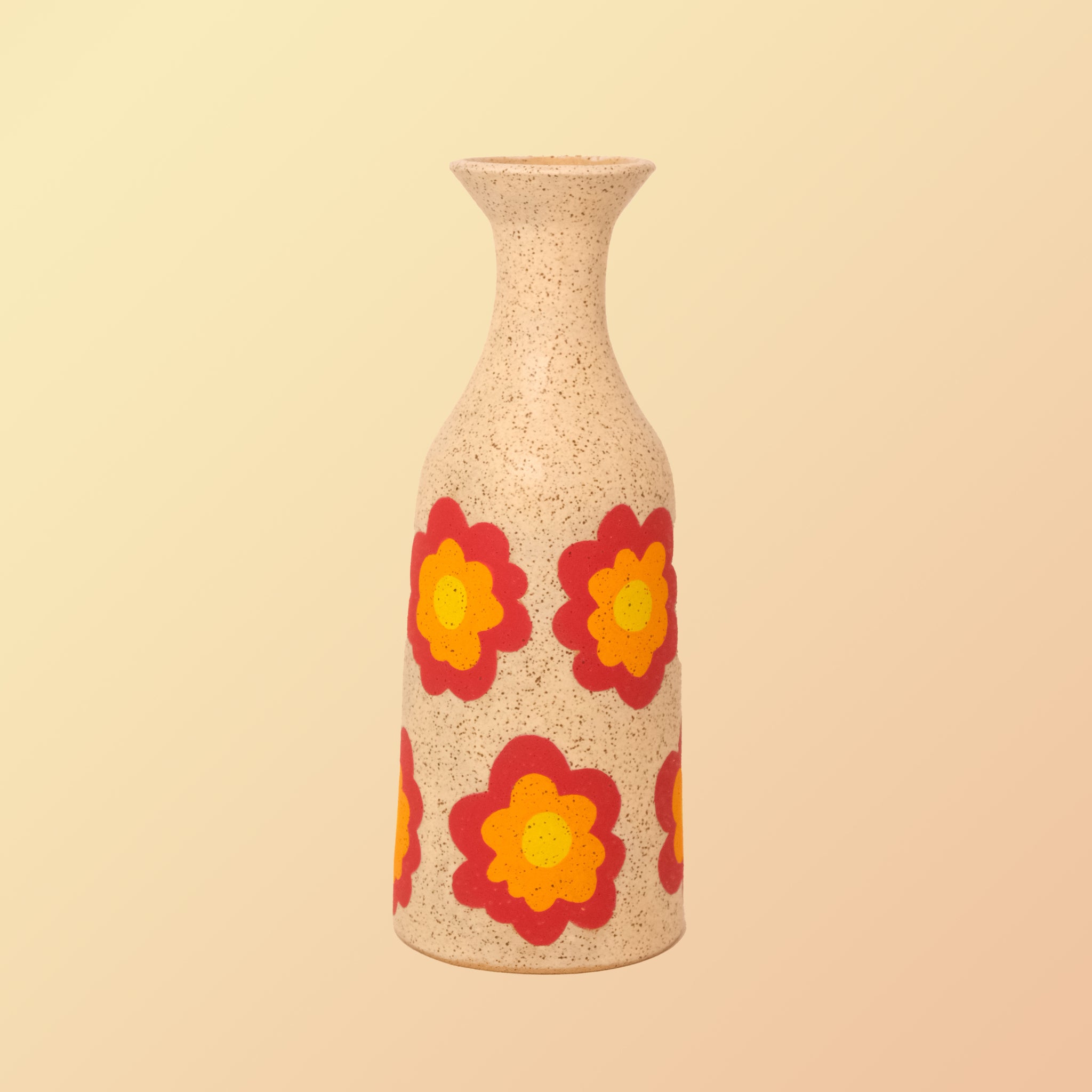 Glazed Stoneware Vase with Abstract Flower Pattern