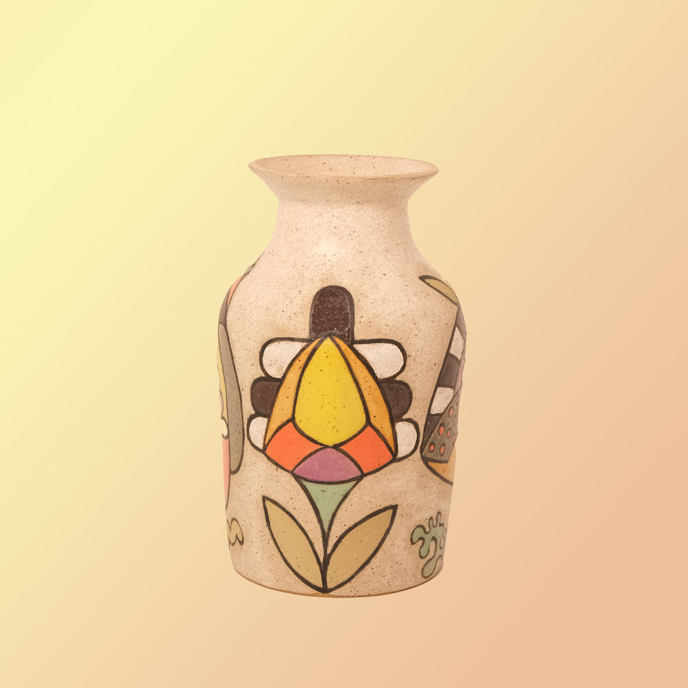 Glazed Stoneware Vase with Cosmic Flower Pattern