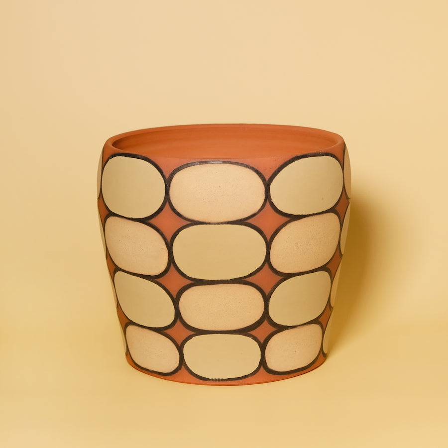 Glazed Stoneware Planter with Oval Pattern