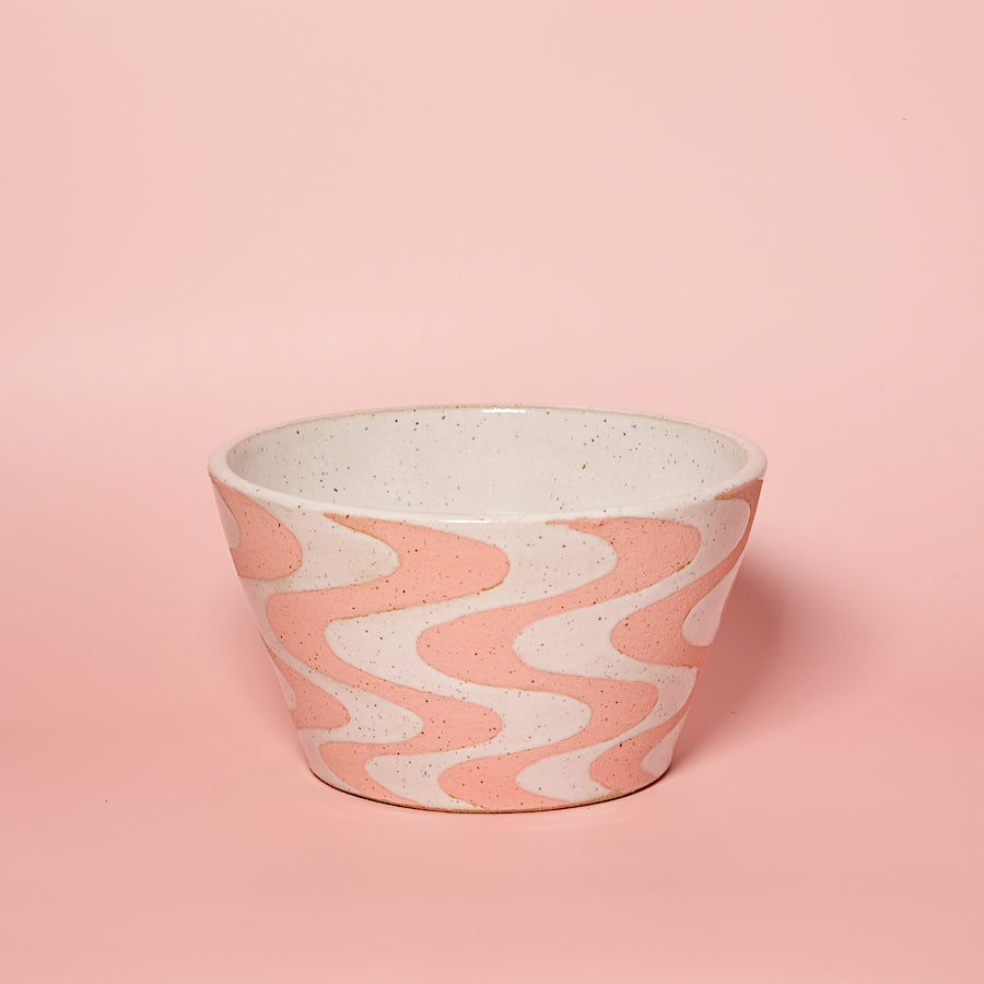 Glazed Stoneware Cereal Bowl with Wave Pattern