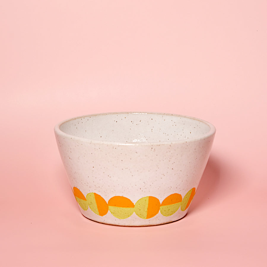 Glazed Stoneware Cereal Bowl with Op Art Circle Pattern