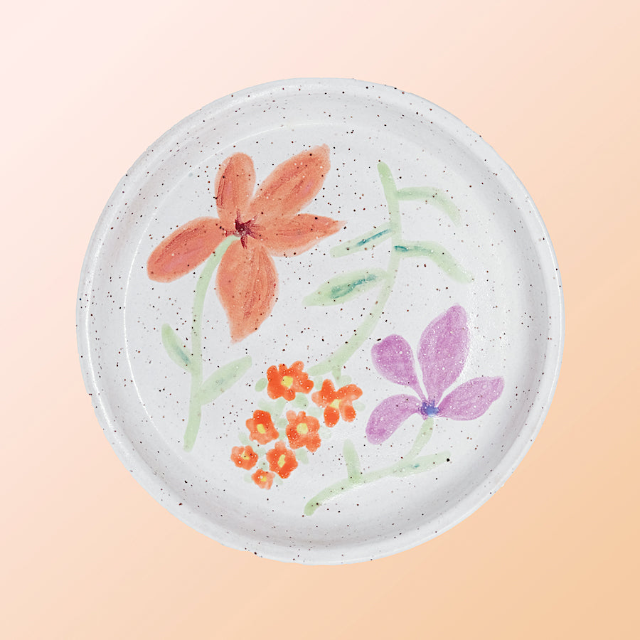 Glazed Stoneware Plate with Flower Pattern