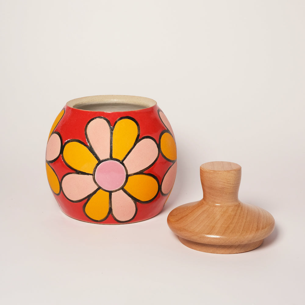 Glazed Stoneware Jar with Flower Pattern