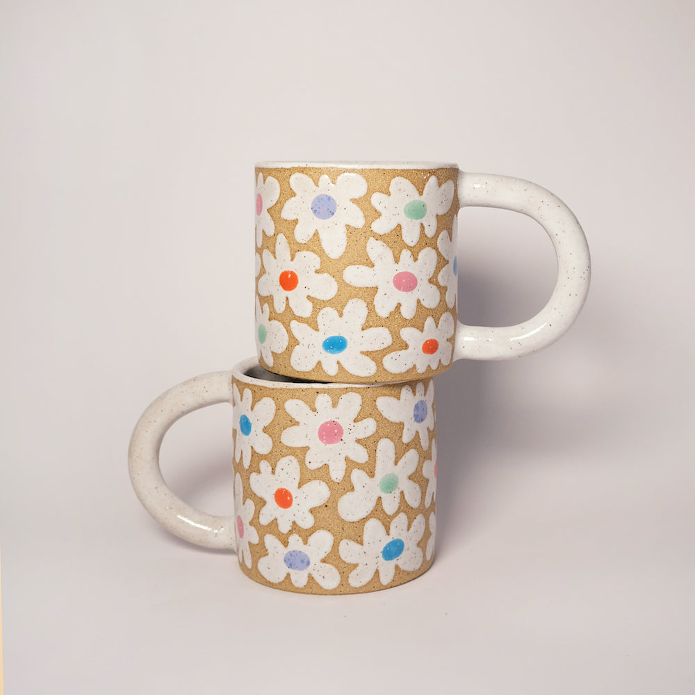 Glazed Stoneware Mug with Flower Pattern