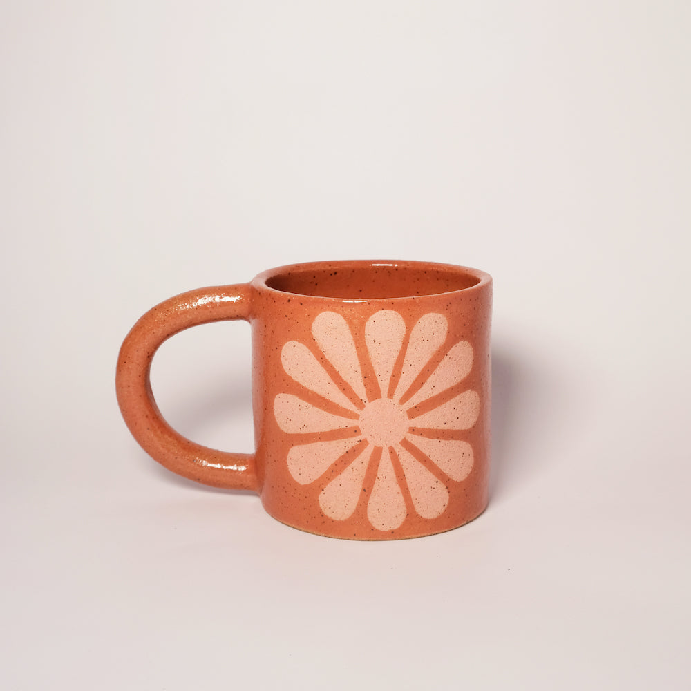 Glazed Stoneware Mug with Mod Flower Pattern