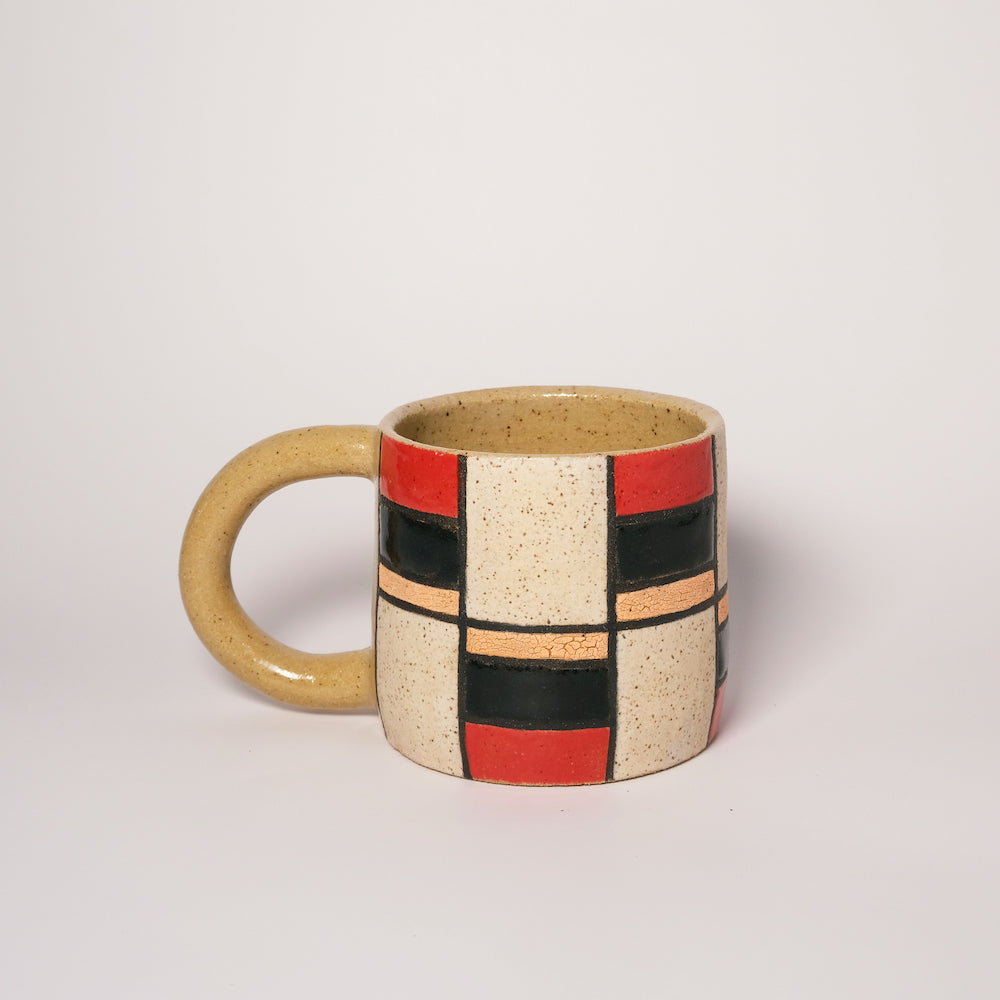 Glazed Stoneware Mug with Brick Pattern