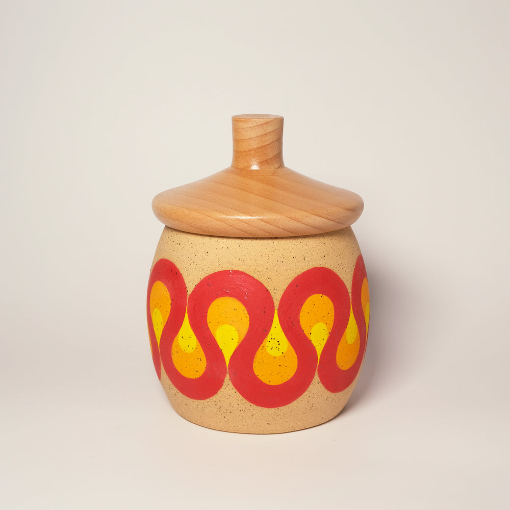 Glazed Stoneware Jar with Radiating Wave Pattern – Happy Hour Ceramics