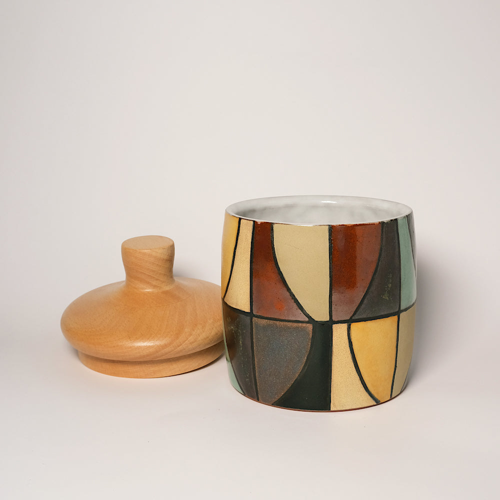 Glazed Stoneware Jar with Mid Century Tile Pattern