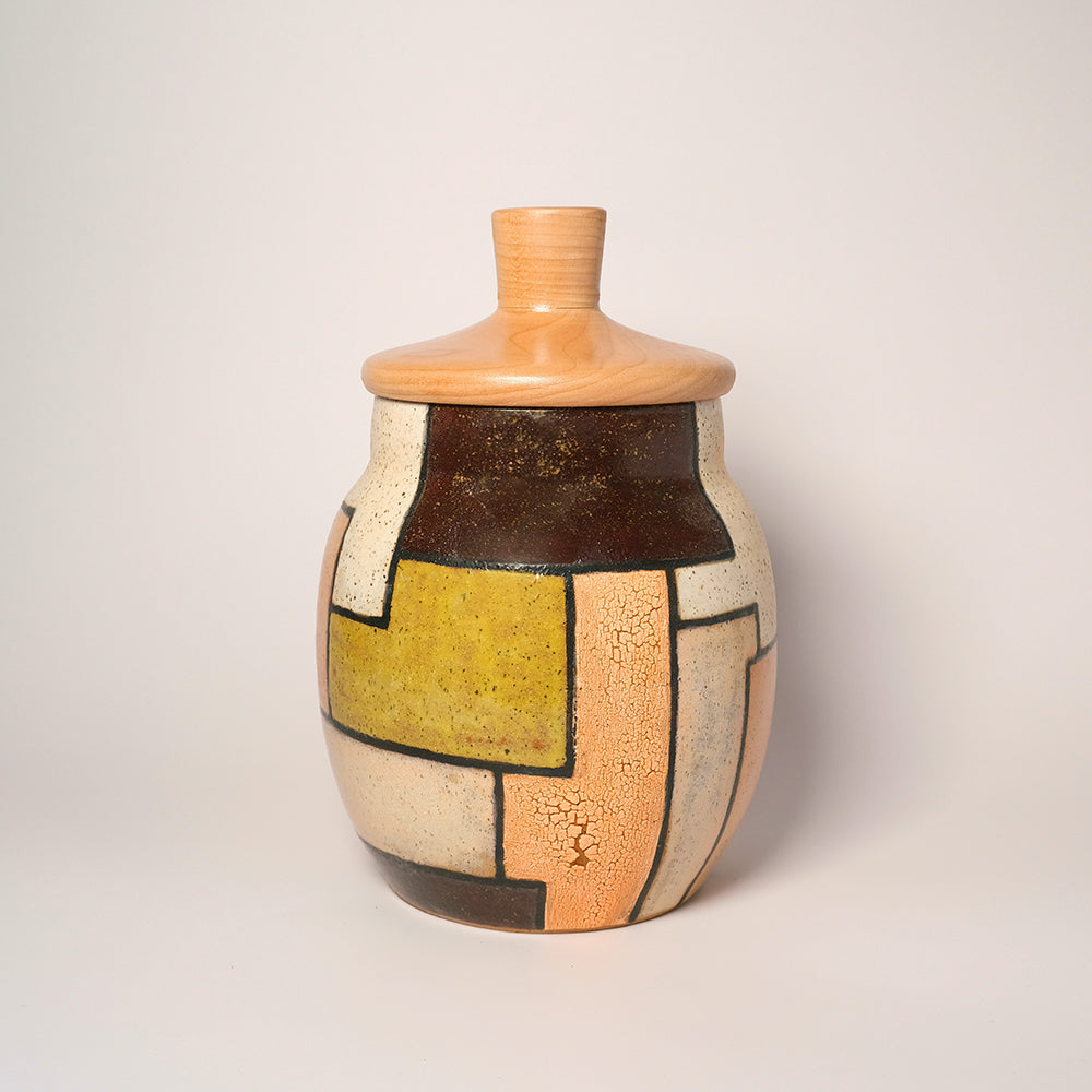 Glazed Stoneware Jar with Mondrian Pattern
