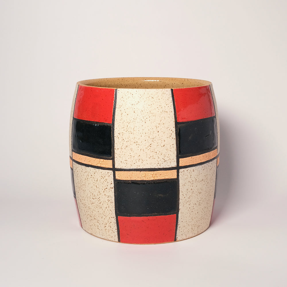 Glazed Stoneware Utensil Holder with Brick Pattern