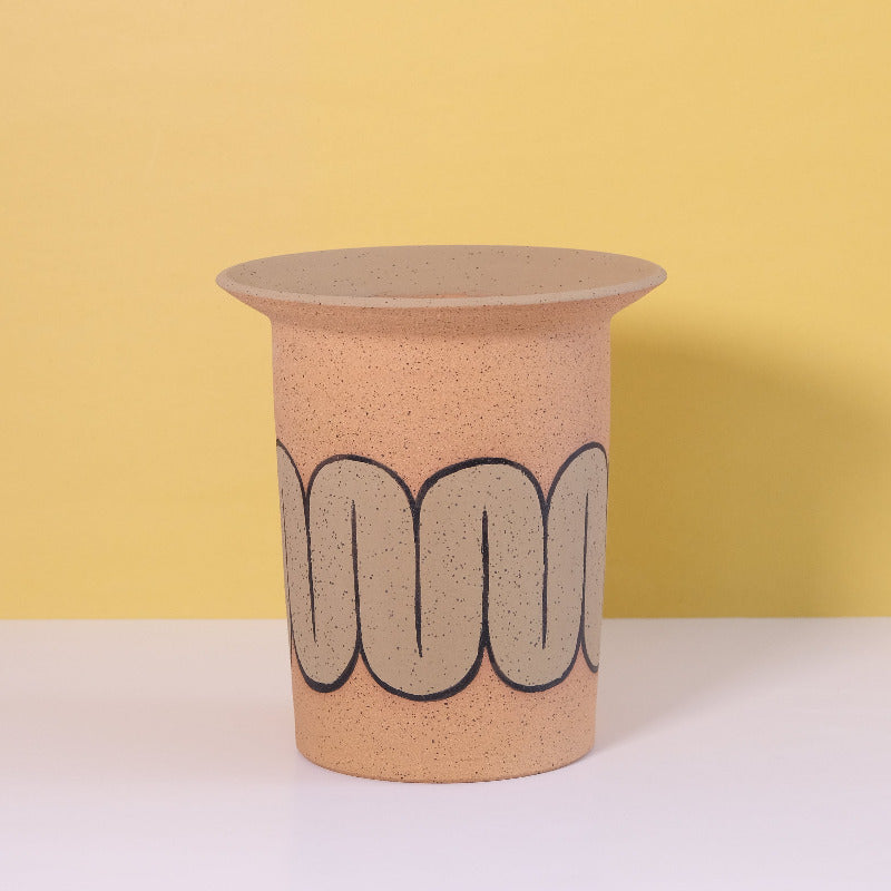 Glazed Stoneware Planter with Squiggle Pattern