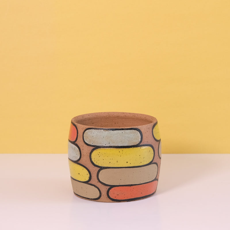 Glazed Stoneware Planter with Stacked Oval Pattern