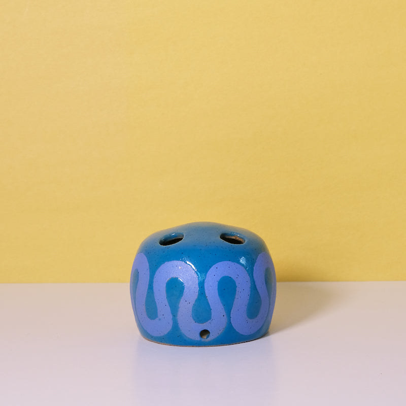 Glazed Stoneware Toothbrush Holder with Wave Pattern (second)