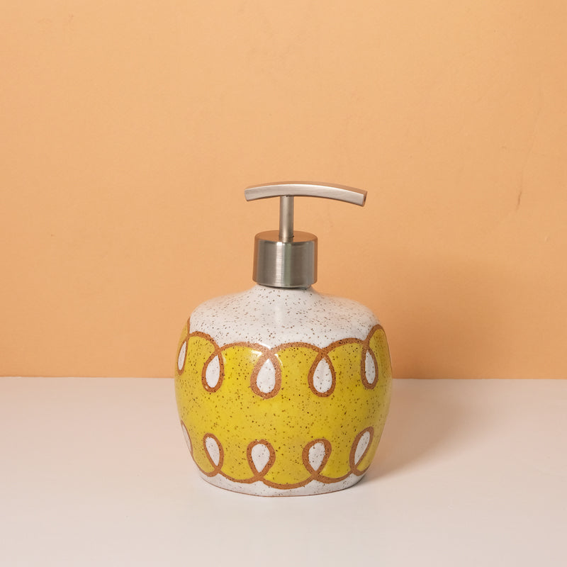Glazed Stoneware Soap Dispenser with Loop Pattern