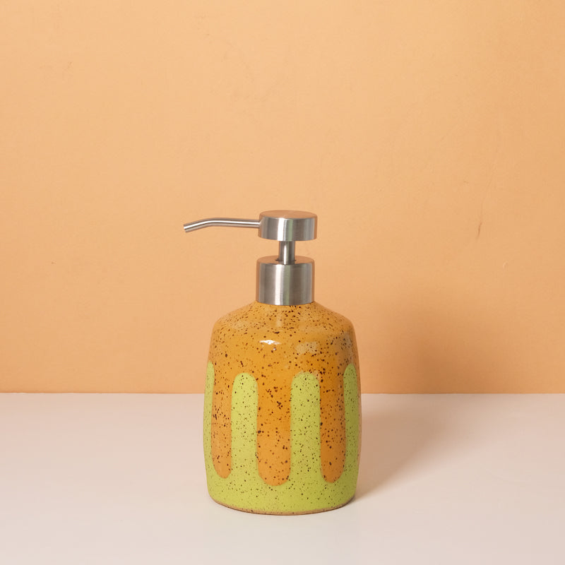 Glazed Stoneware Soap Dispenser with Slime Pattern