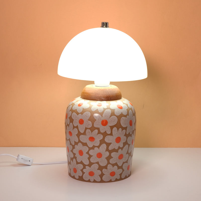 Glazed Stoneware Table Lamp with Flower Pattern