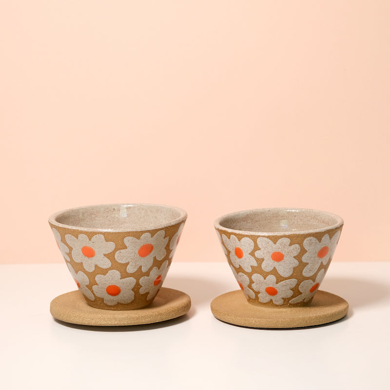 Glazed Stoneware Pour Over with Flower Pattern
