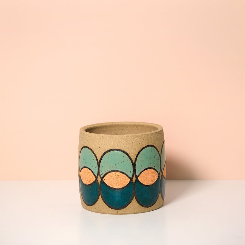 Glazed Stoneware Planter with Overlapping Circles Pattern
