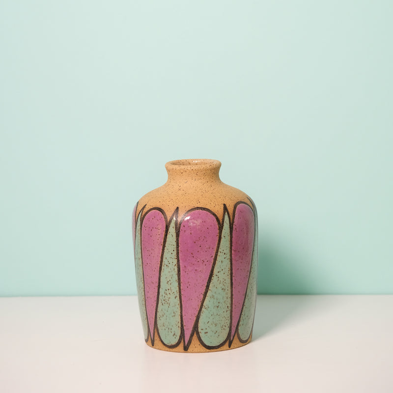 Glazed Stoneware Vase with Teardrop Pattern
