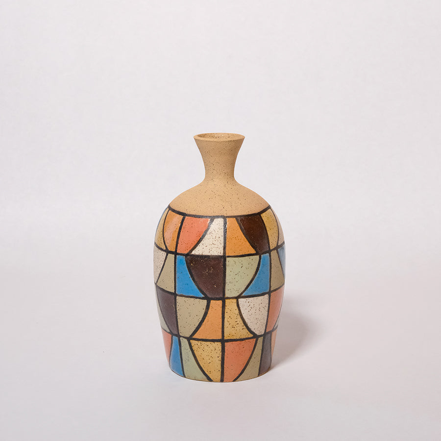 Glazed Stoneware Bud Vase with Mid Century Tile Pattern