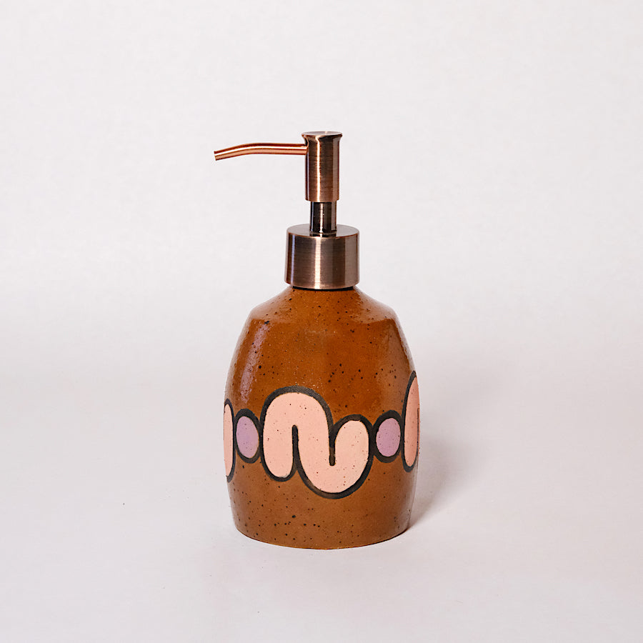 Glazed Stoneware Soap Dispenser with Blobby S Pattern