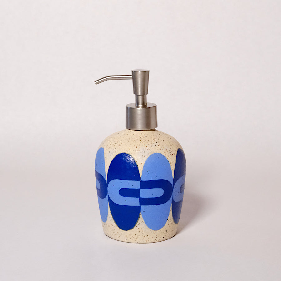Glazed Stoneware Soap Dispenser with Op Art Oval Pattern