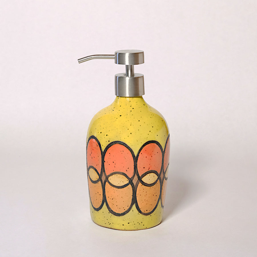 Glazed Stoneware Soap Dispenser with Overlapping Circle Pattern
