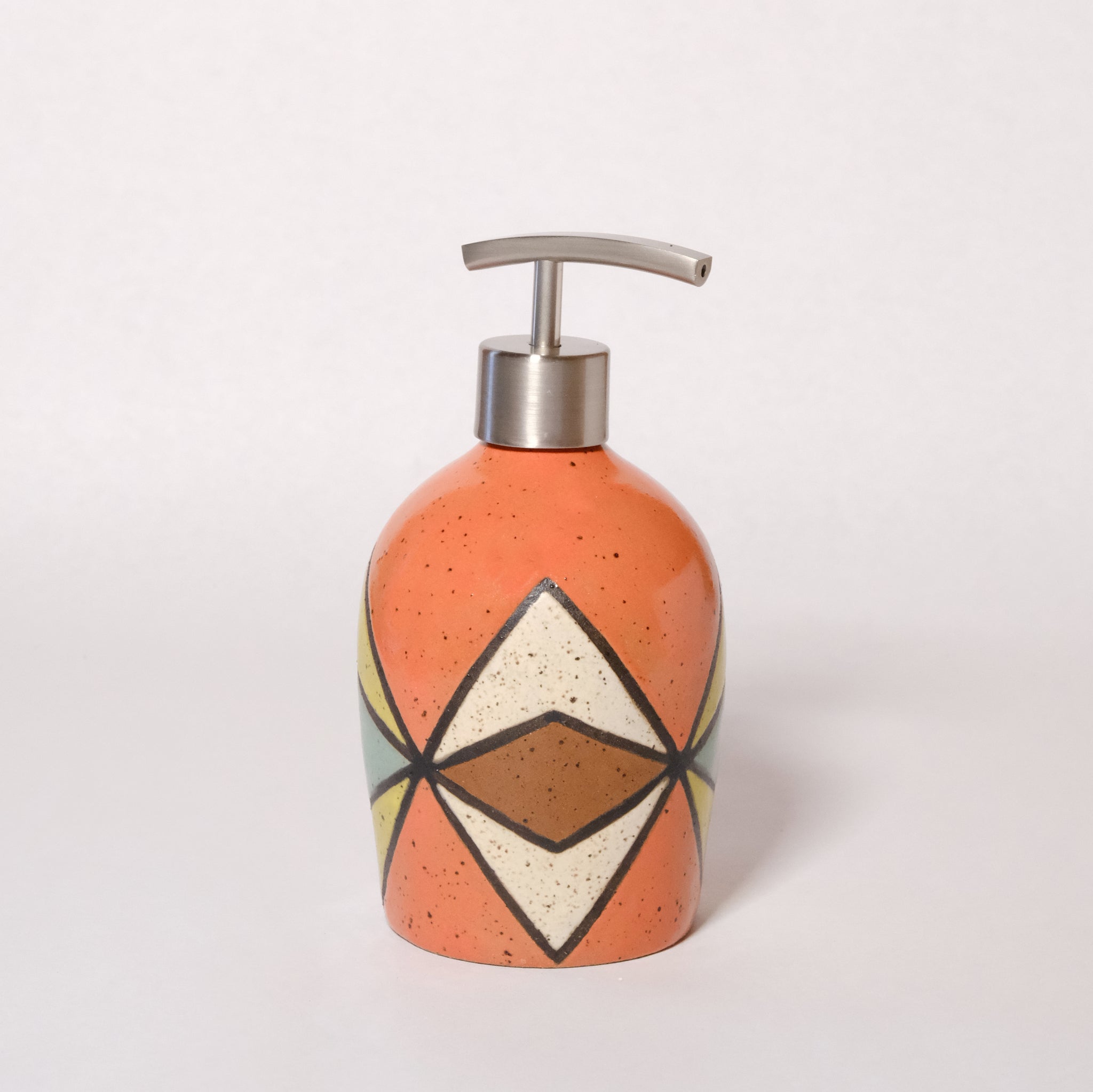 Glazed Stoneware Soap Dispenser with Diamond Pattern